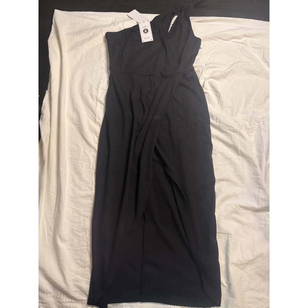 Zesica Black One Shoulder Maxi Dress Asymmetrical Cutout Slit Elegant‎ Formal